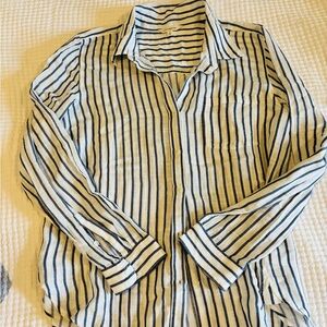 Lucky Brand Navy and White Striped Casual Shirt